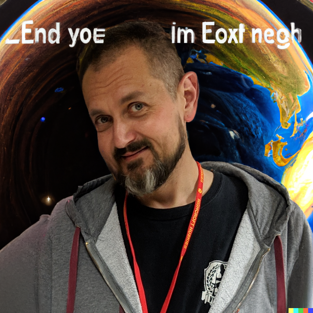 Picture of the author in space rendered DALL-E as prompted by Tillie