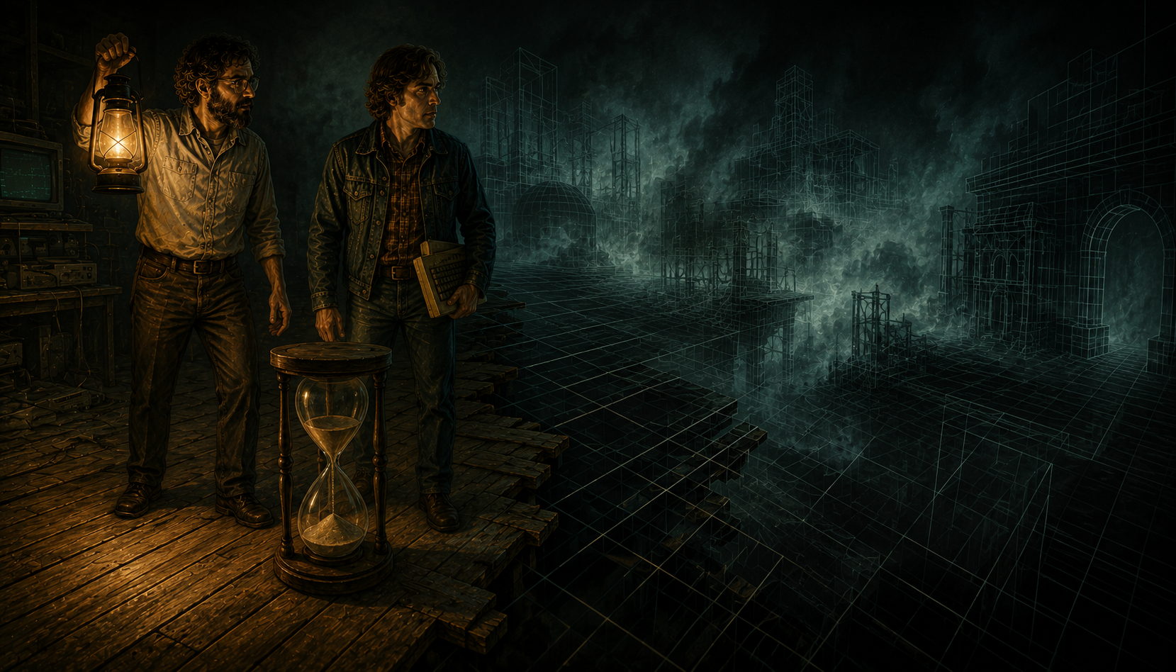 Two veteran hackers at the ragged edge where the floorboards dissolve into wireframe void
