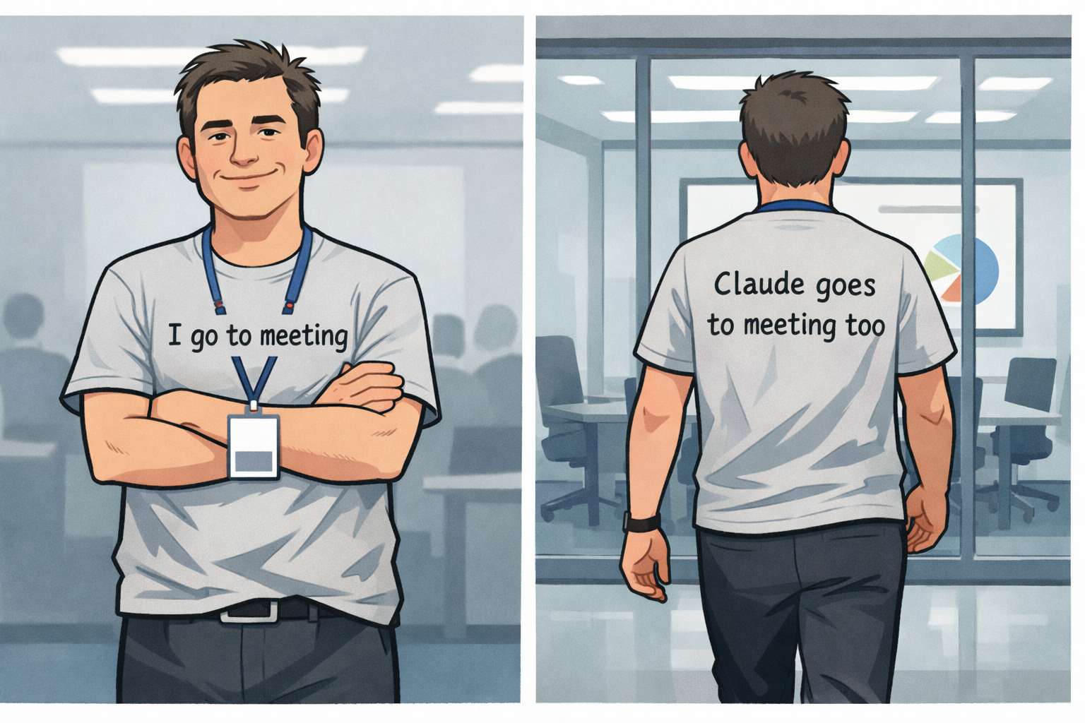 I go to meeting. Claude goes to meeting too.