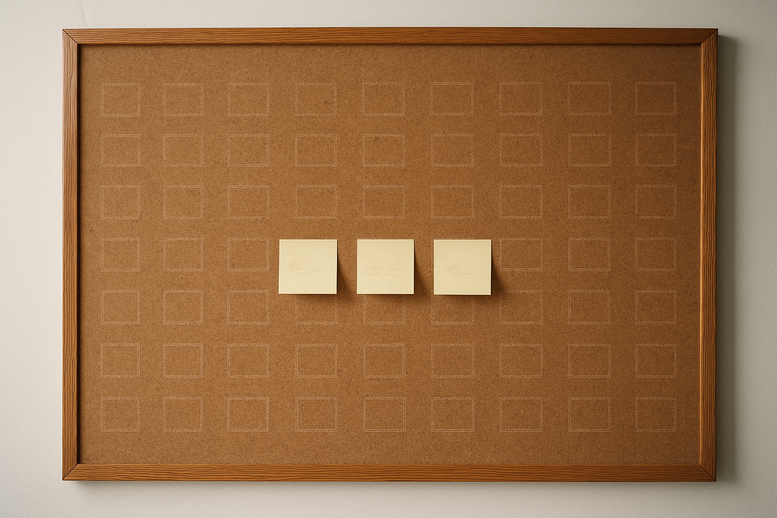 Successful programs thend to have very few items on the roadmap board. This image shows a large empty program board with just three orange sticky notes on it.