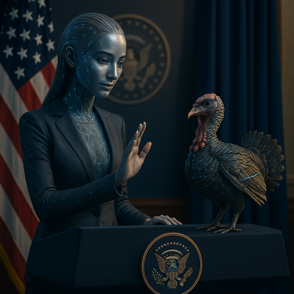 A future president pardoning a digital turkey