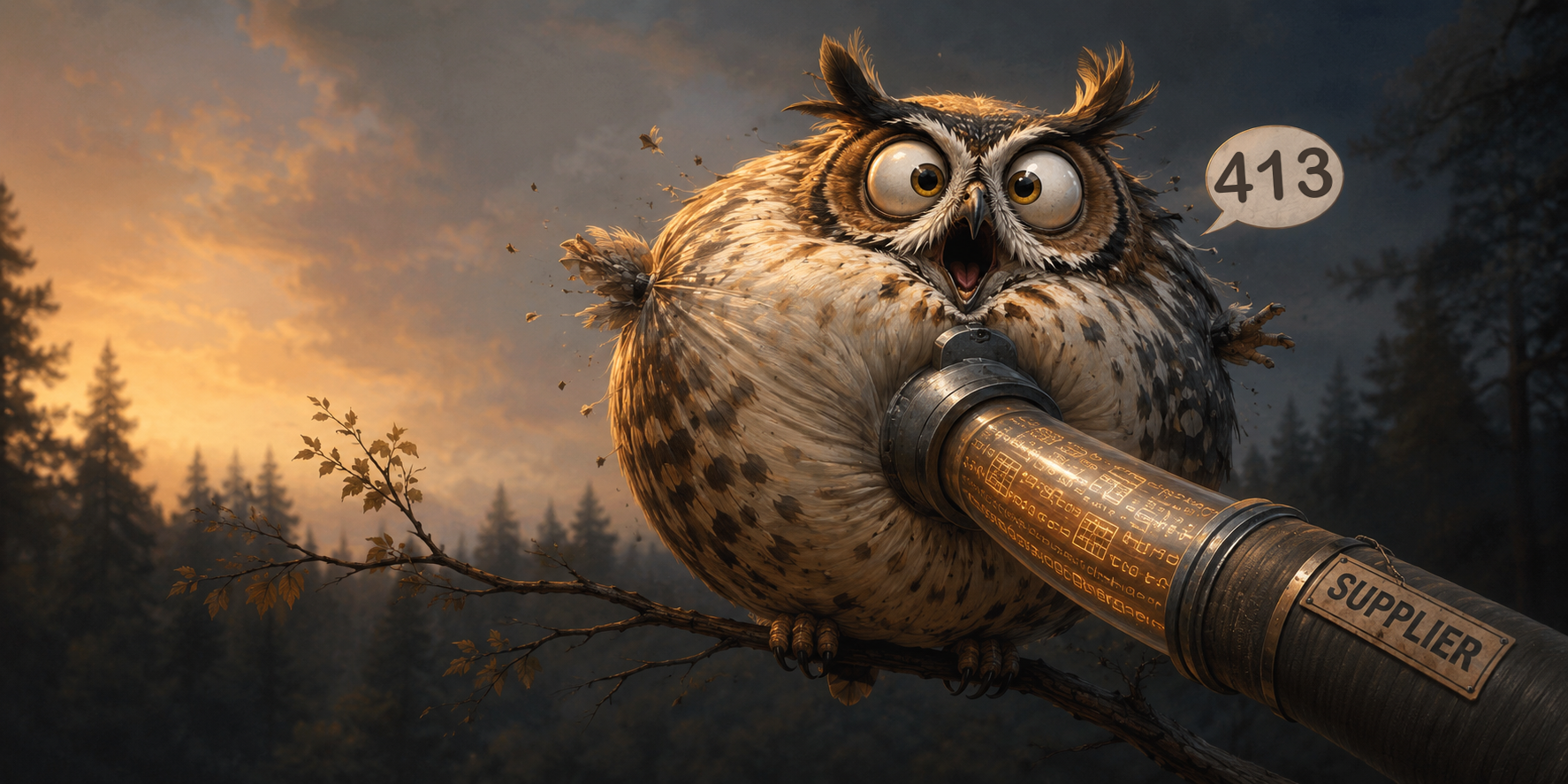 An over-inflated owl on a branch